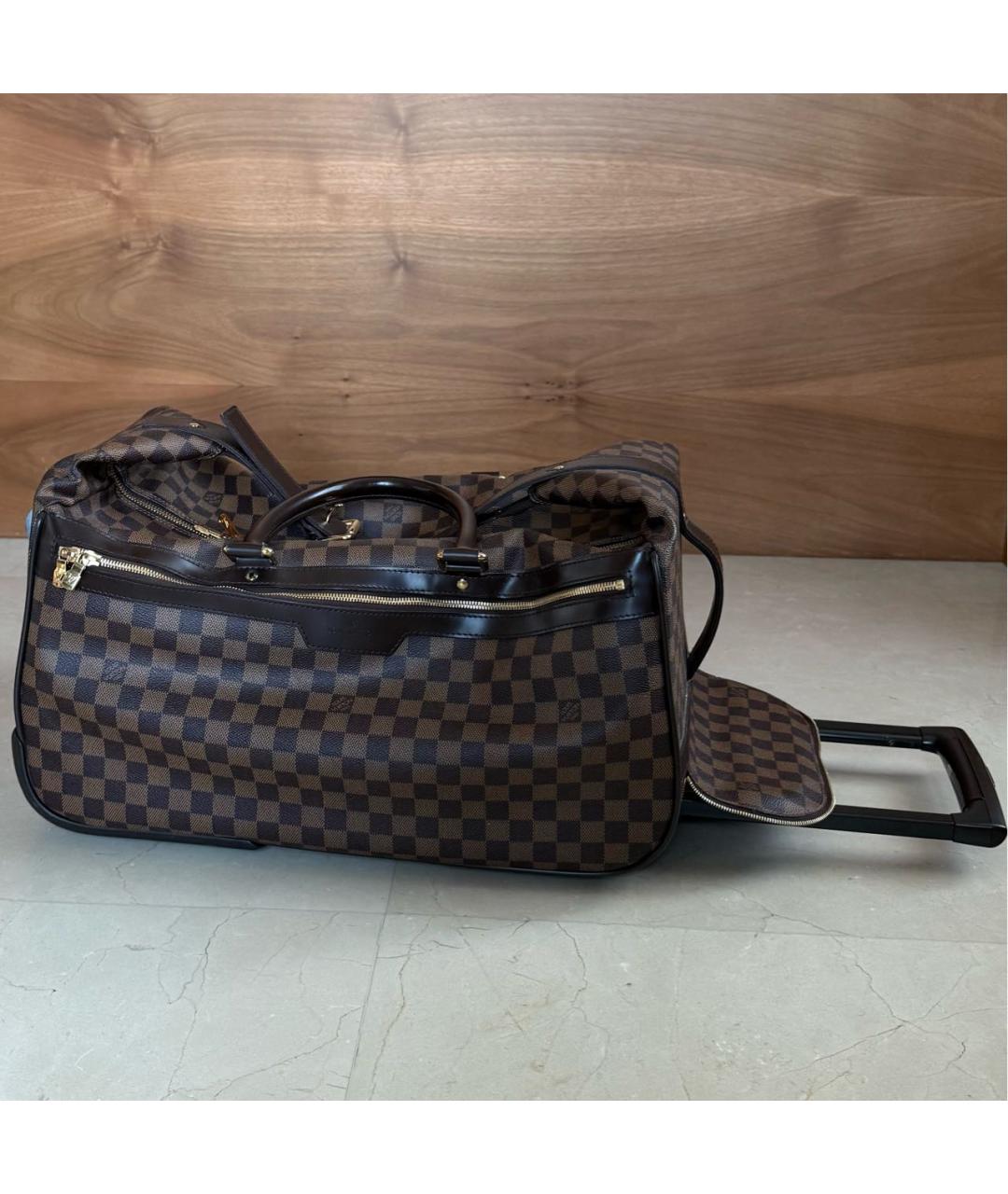 LOUIS VUITTON Коричневый кожаный чемодан, фото 6