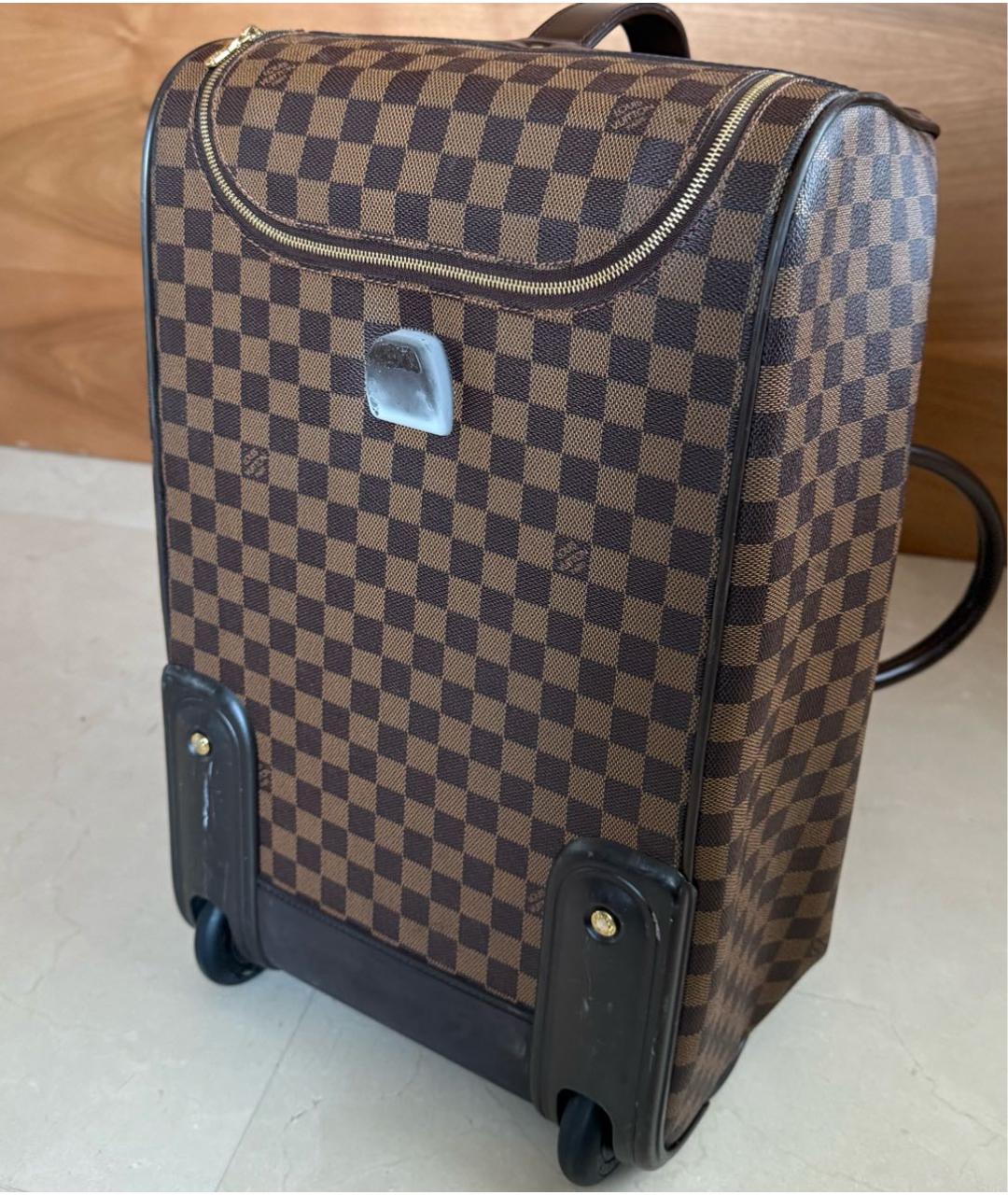 LOUIS VUITTON Коричневый кожаный чемодан, фото 7