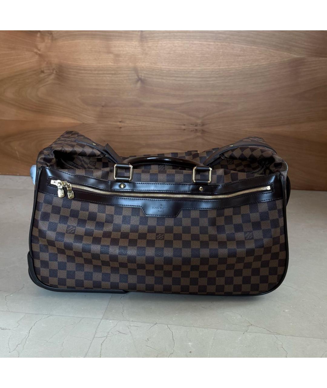 LOUIS VUITTON Коричневый кожаный чемодан, фото 9