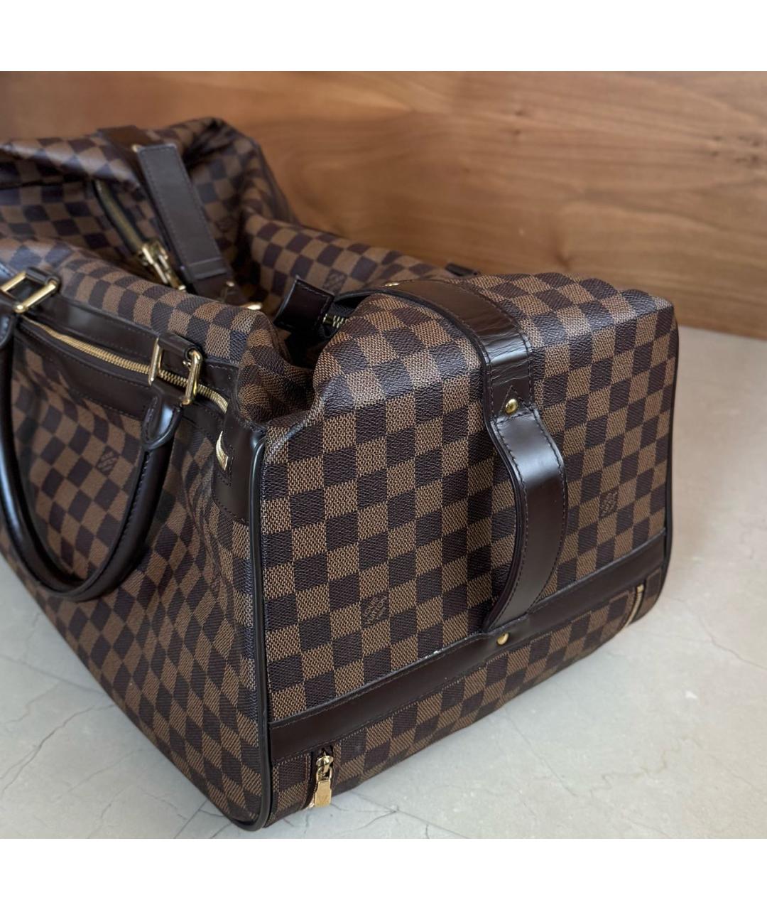 LOUIS VUITTON Коричневый кожаный чемодан, фото 2