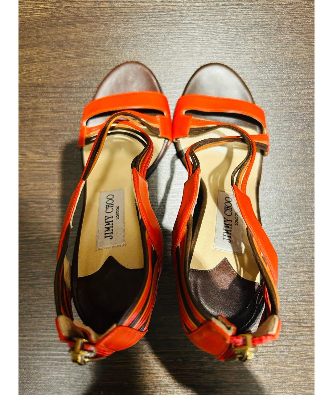 JIMMY CHOO Оранжевое кожаные босоножки, фото 3