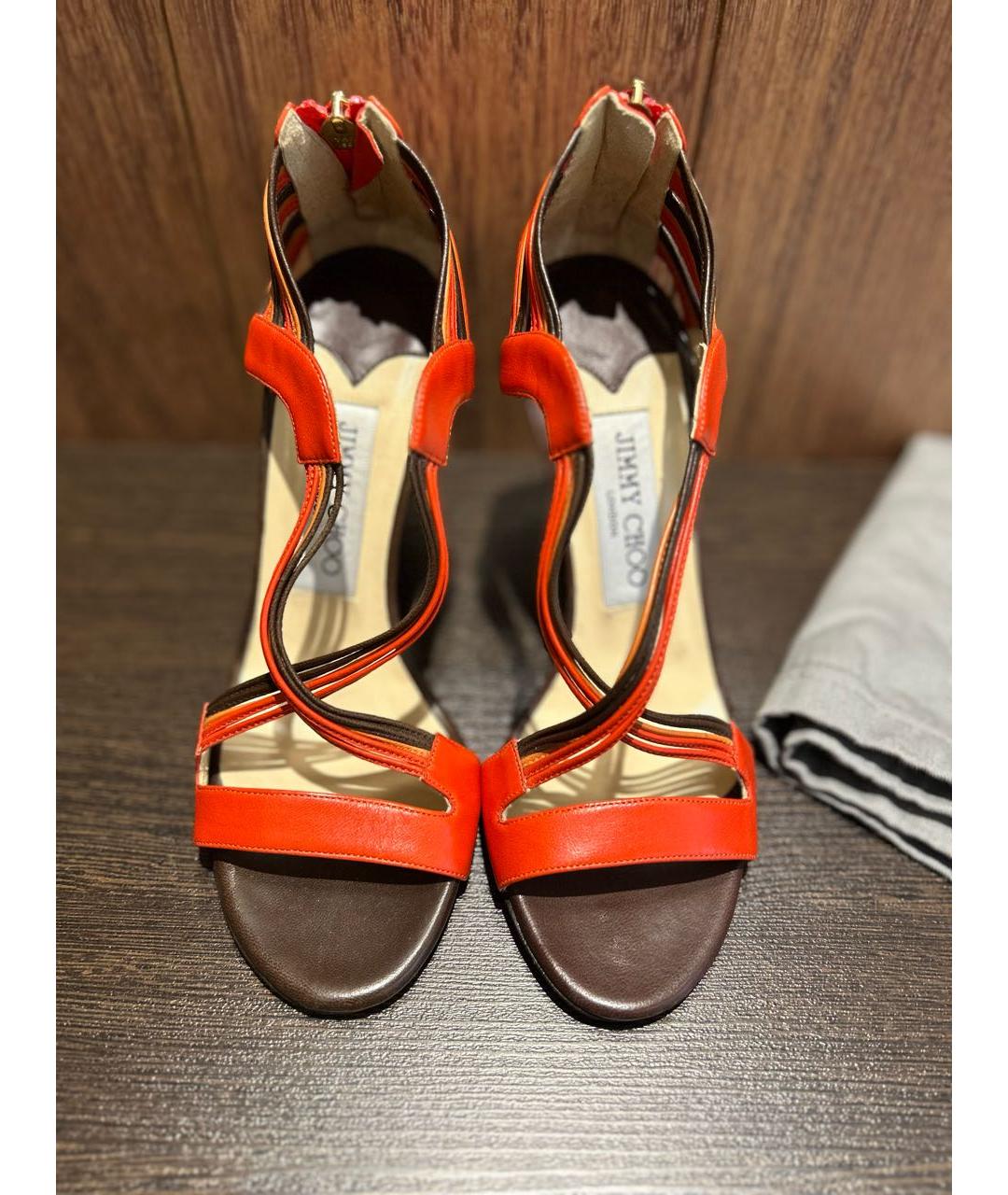 JIMMY CHOO Оранжевое кожаные босоножки, фото 2