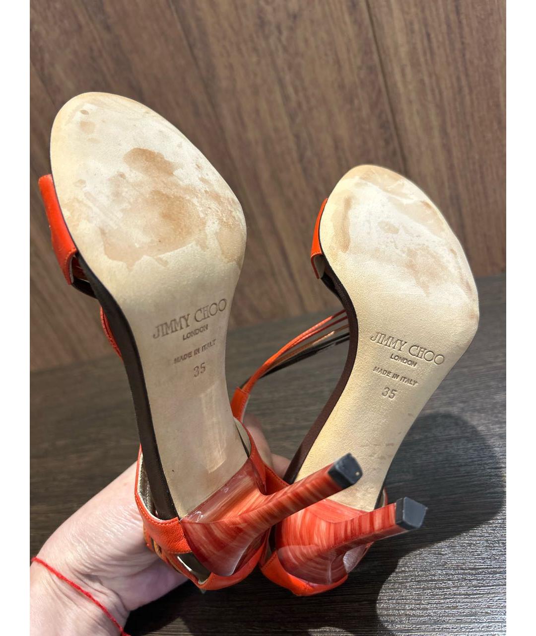 JIMMY CHOO Оранжевое кожаные босоножки, фото 6
