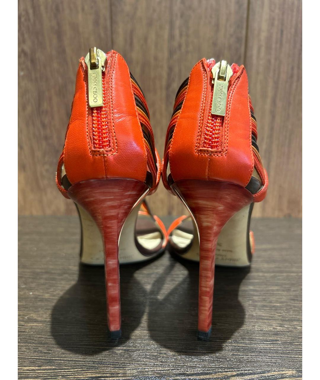 JIMMY CHOO Оранжевое кожаные босоножки, фото 4