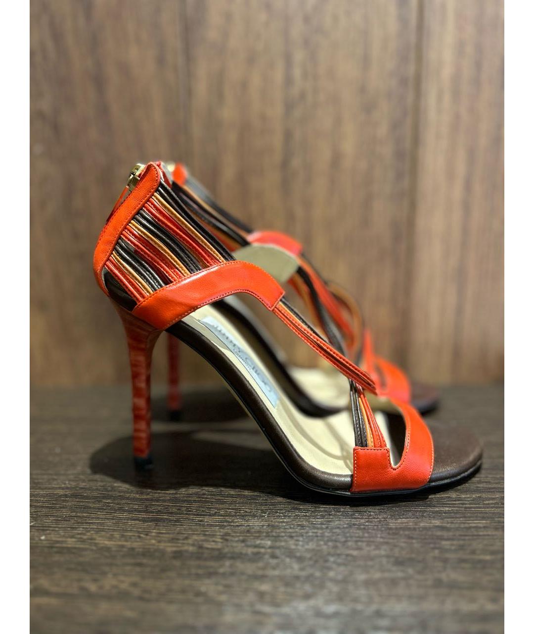 JIMMY CHOO Оранжевое кожаные босоножки, фото 9