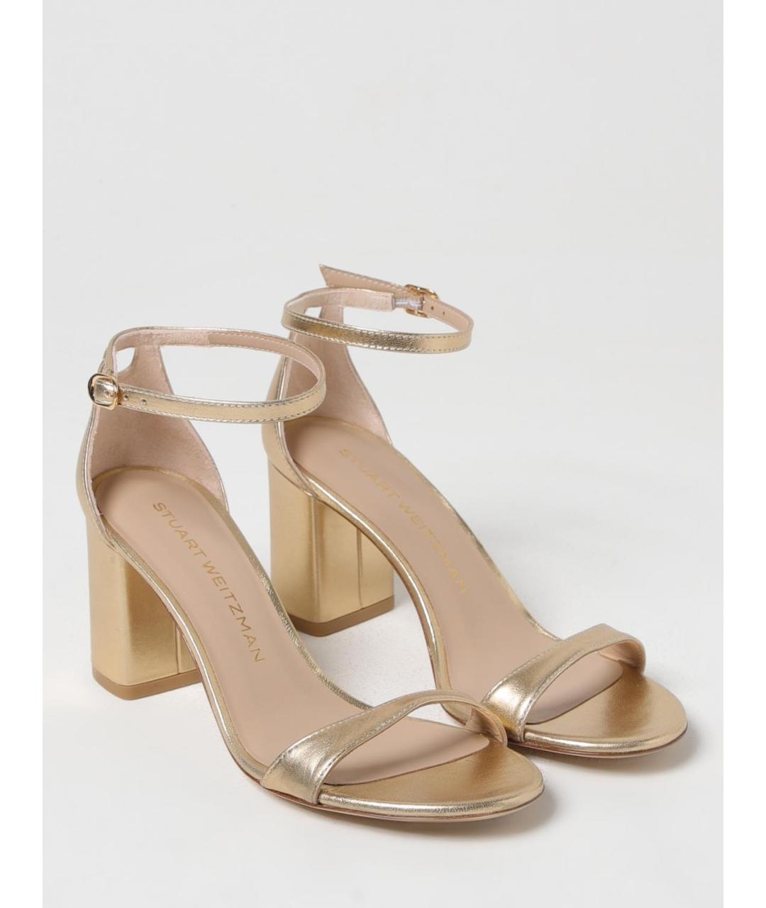 STUART WEITZMAN Золотые кожаные босоножки, фото 2