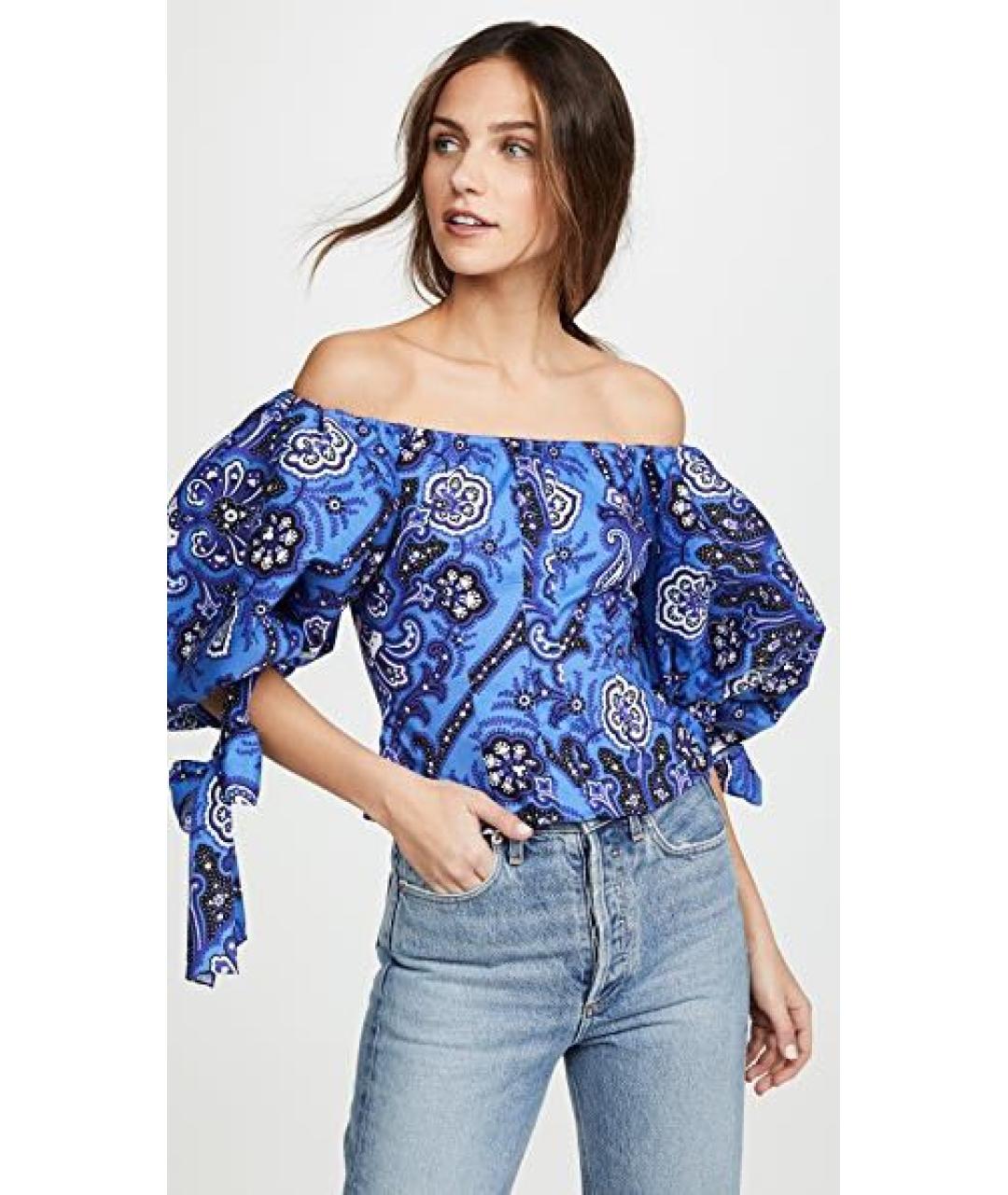 FOR LOVE AND LEMONS Синяя хлопко-эластановая блузы, фото 7