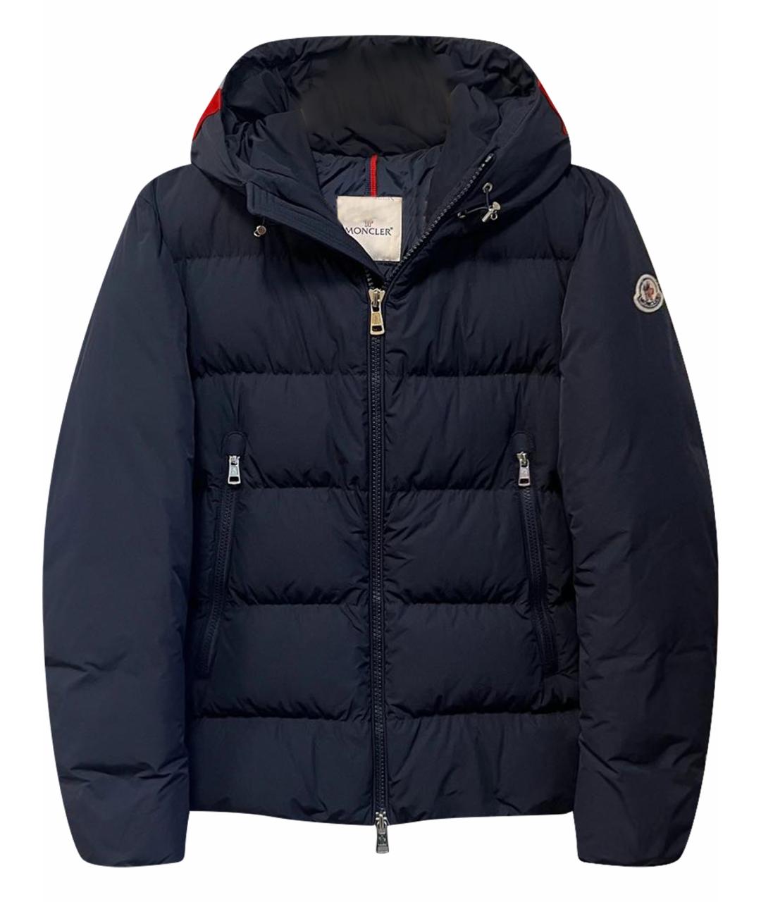MONCLER Темно-синий полиэстеровый пуховик, фото 1