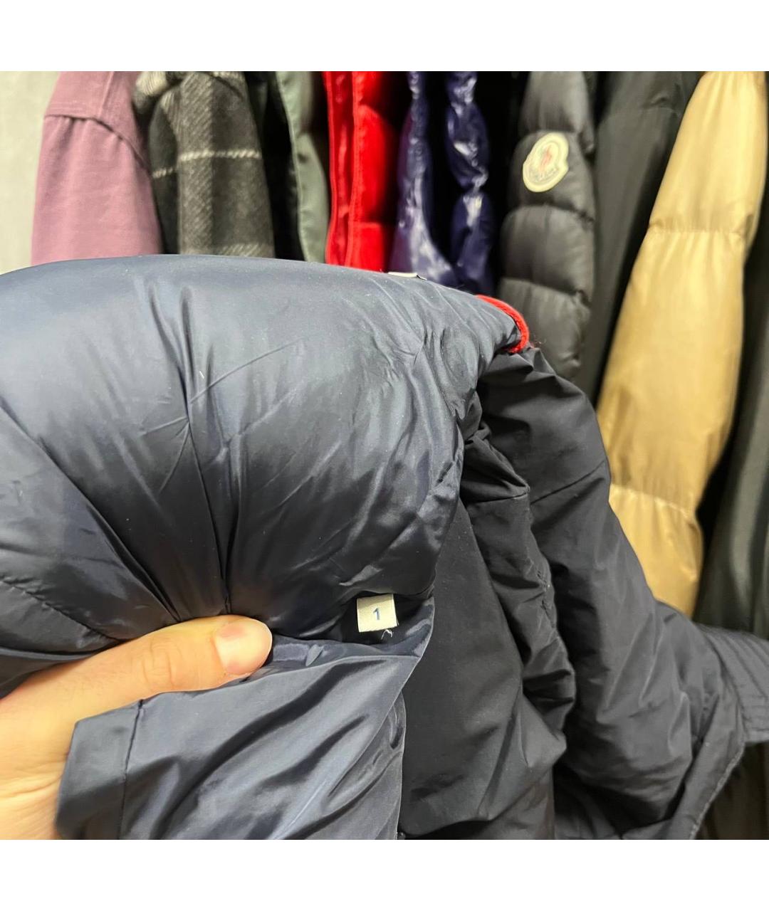 MONCLER Темно-синий полиэстеровый пуховик, фото 4