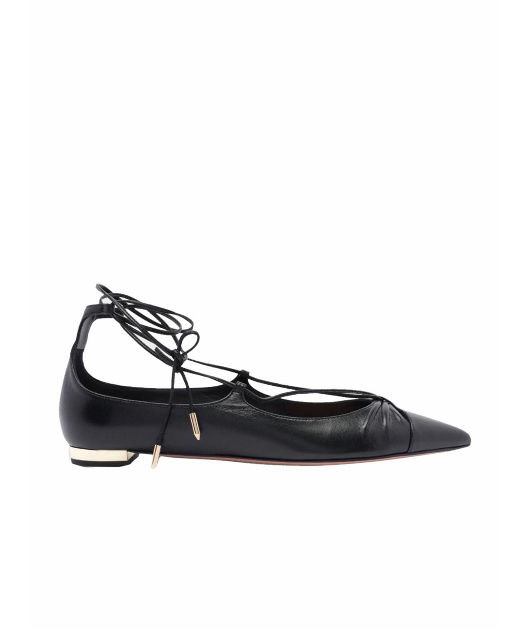 AQUAZZURA Черные кожаные балетки, фото 1