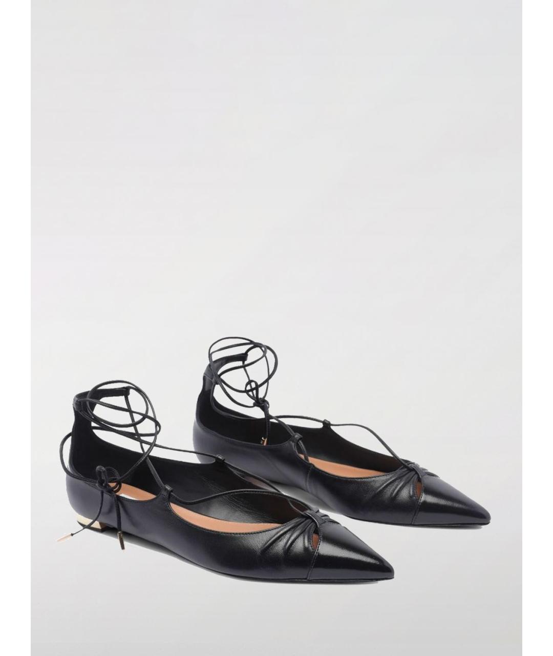 AQUAZZURA Черные кожаные балетки, фото 2