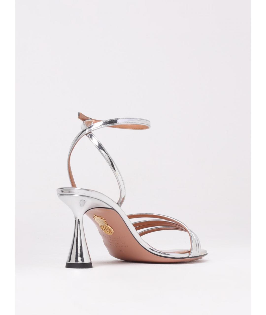 AQUAZZURA Серебряные кожаные босоножки, фото 3