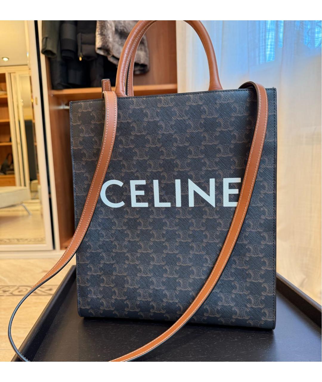 CELINE Коричневая сумка с короткими ручками, фото 3