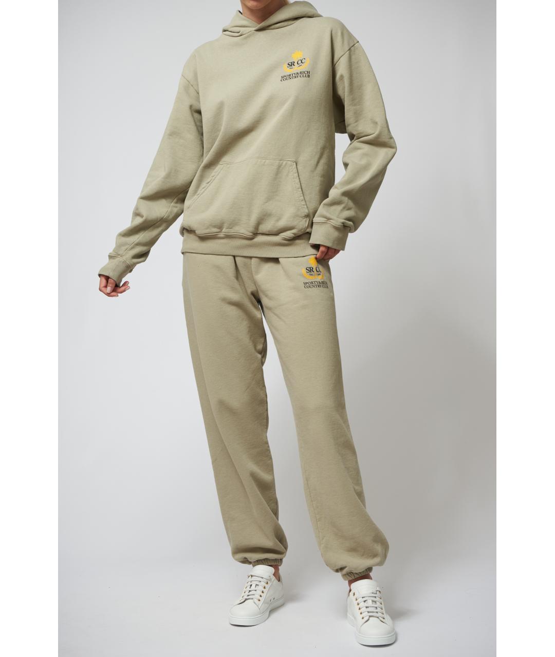 SPORTY AND RICH Хаки хлопковые прямые брюки, фото 3