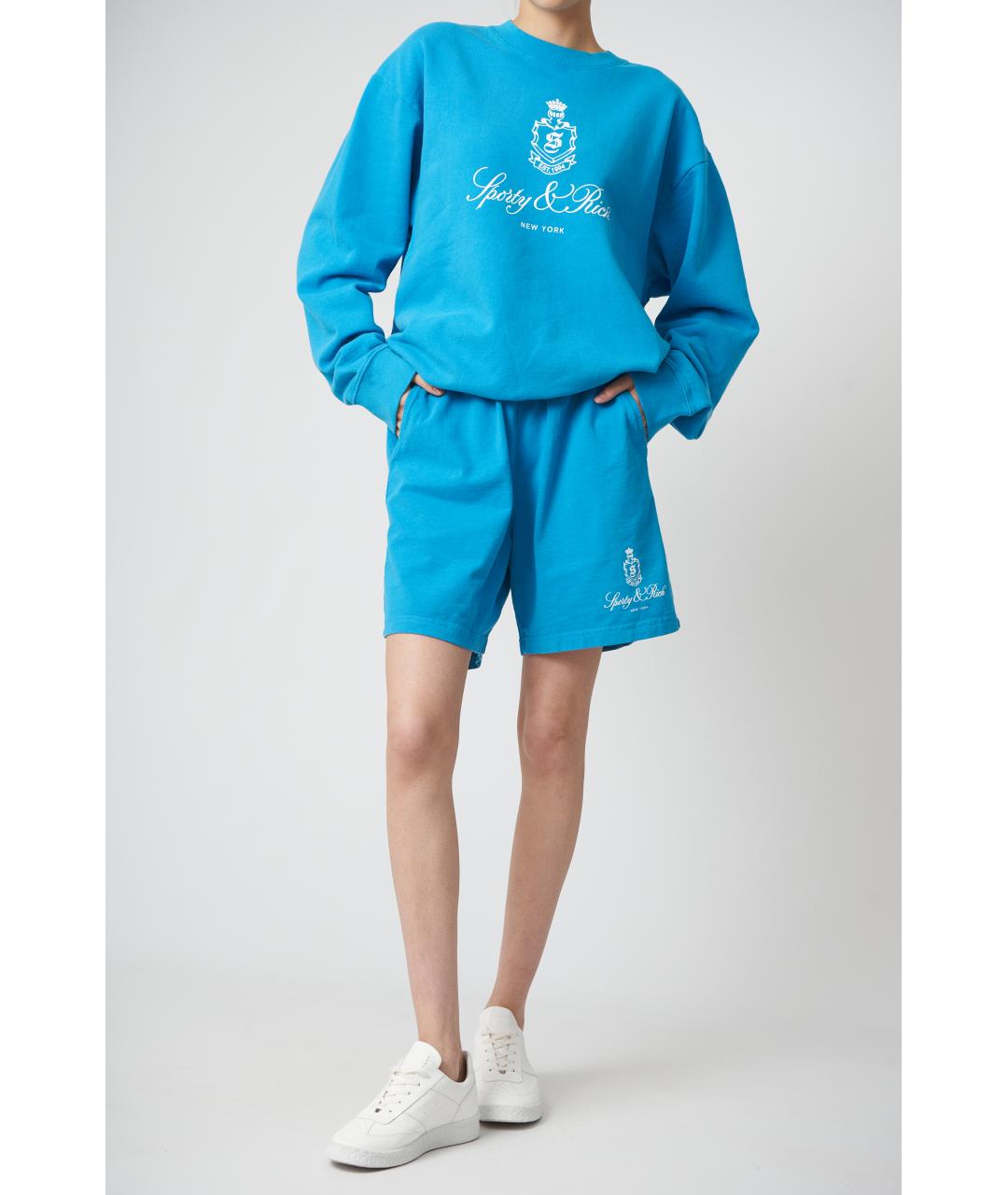 SPORTY AND RICH Бирюзовые хлопковые шорты, фото 2