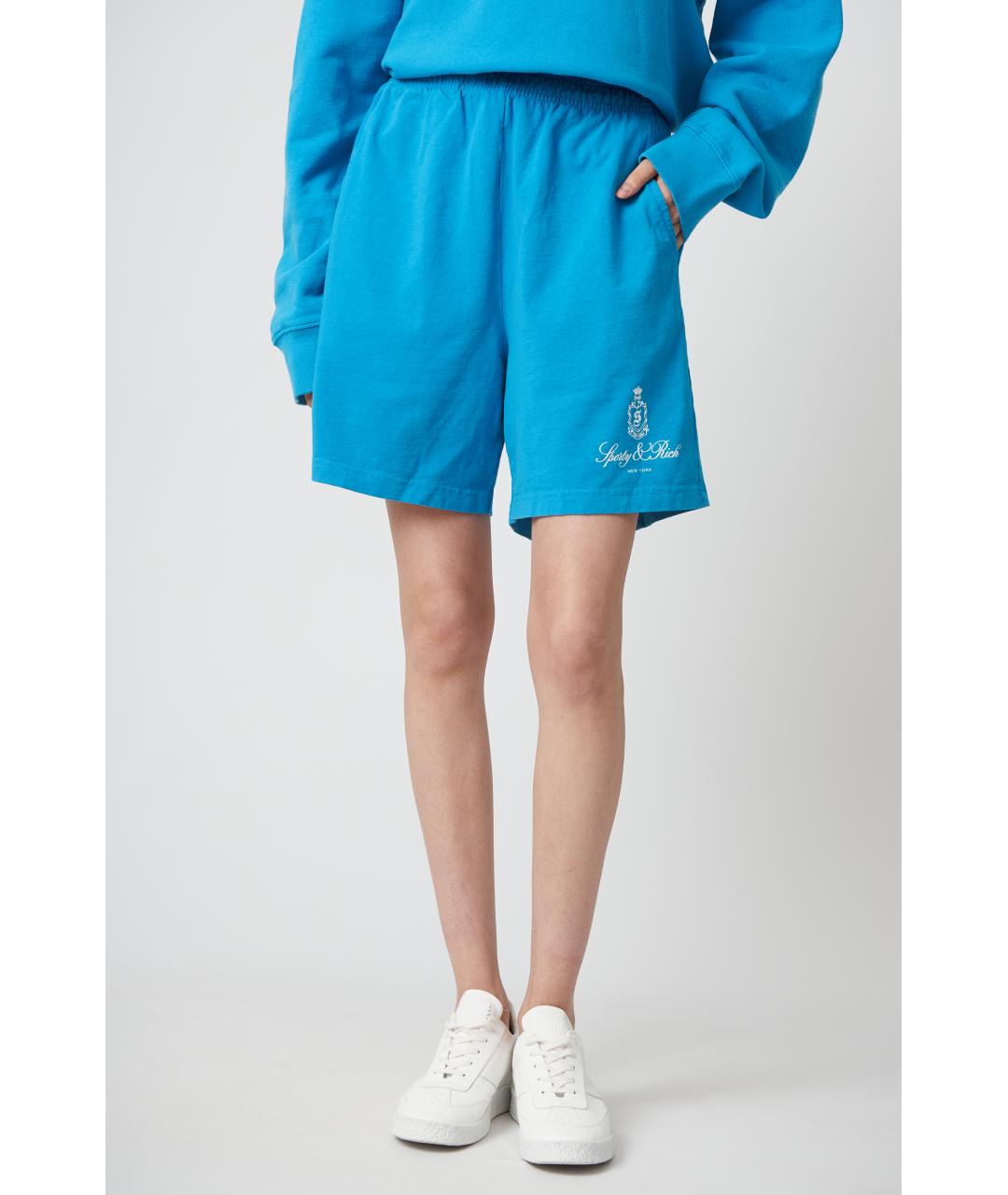 SPORTY AND RICH Бирюзовые хлопковые шорты, фото 3