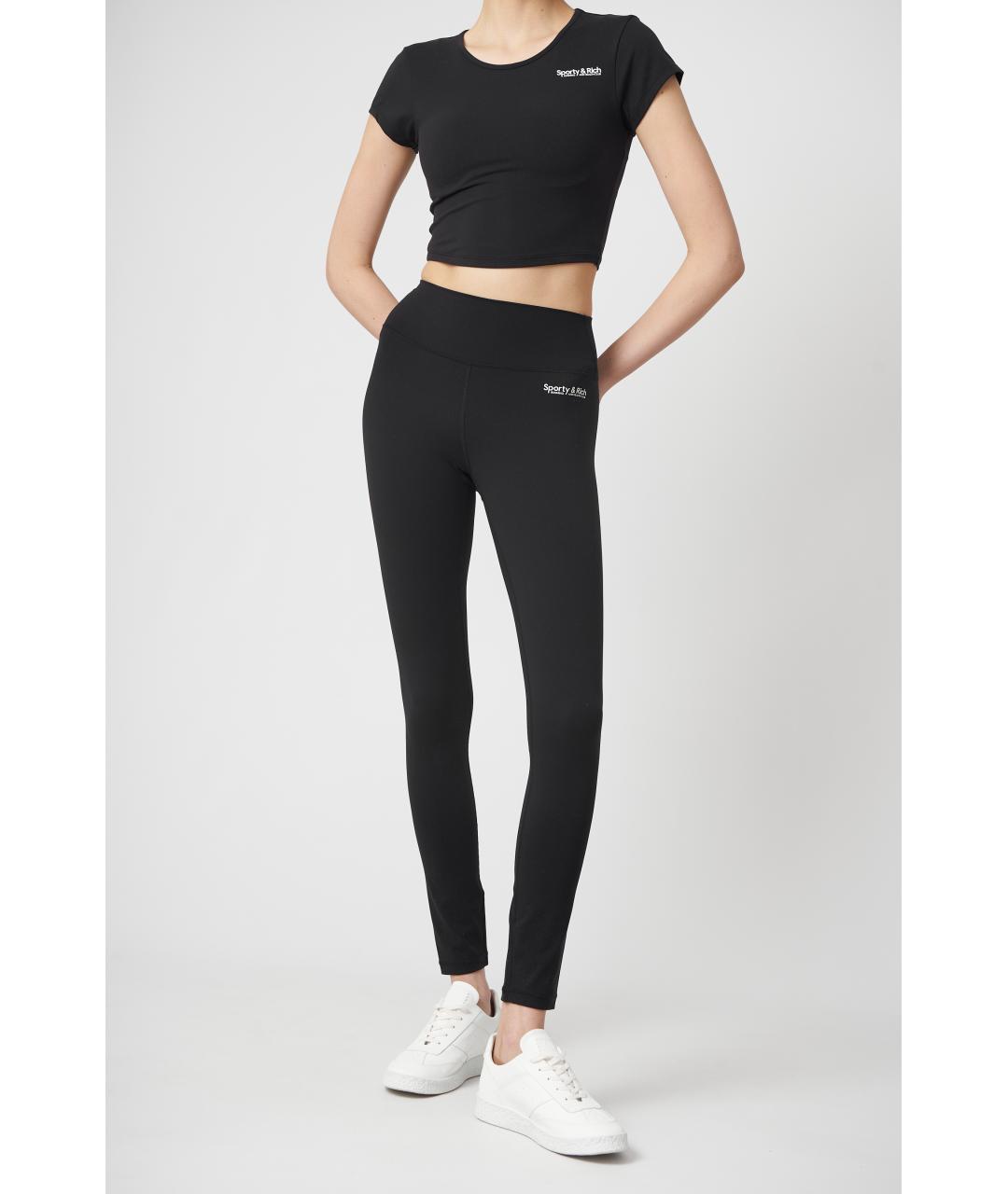 SPORTY AND RICH Черные полиамидовые леггинсы и велосипедки, фото 3