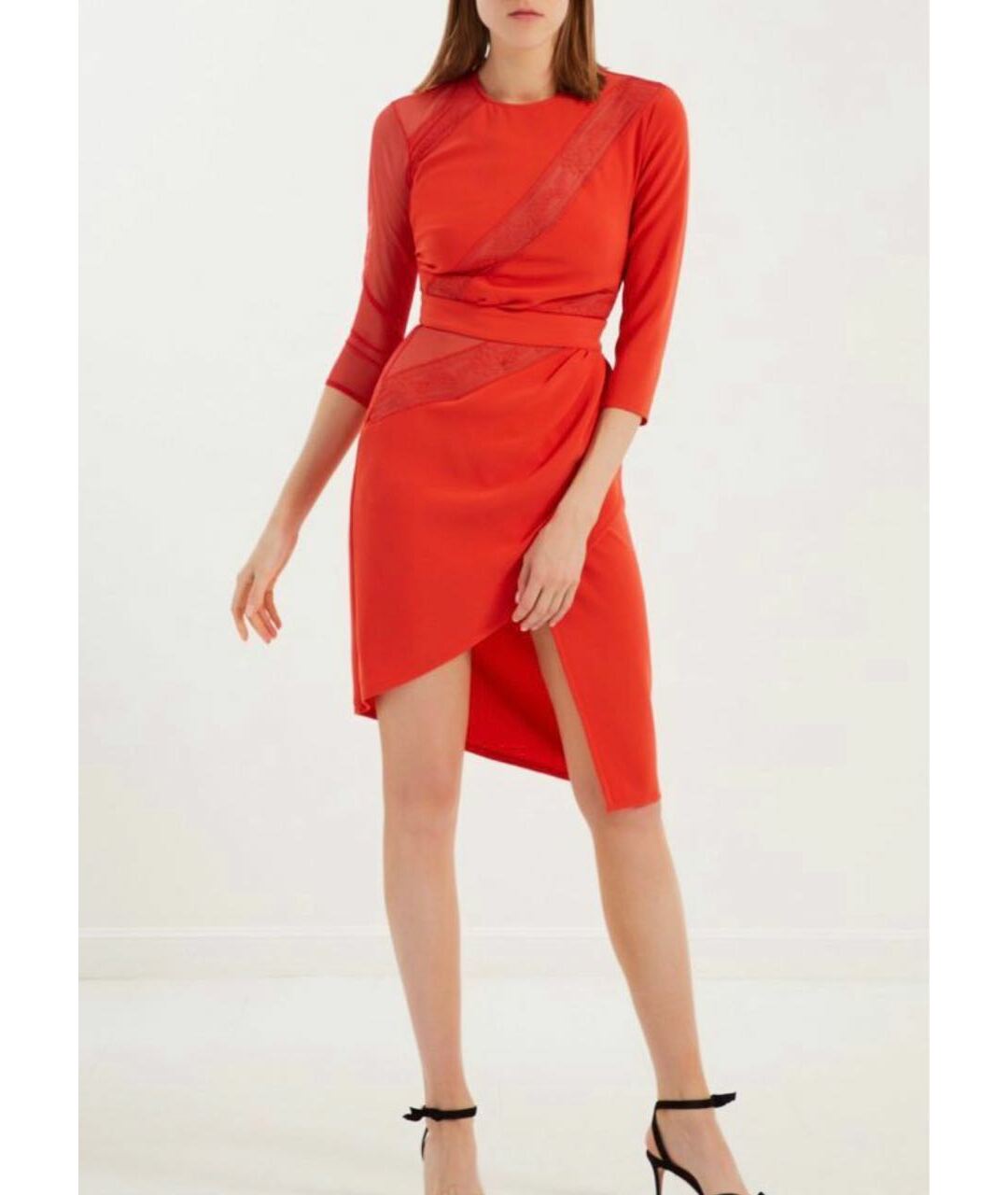 ELISABETTA FRANCHI Красное полиэстеровое коктейльное платье, фото 6