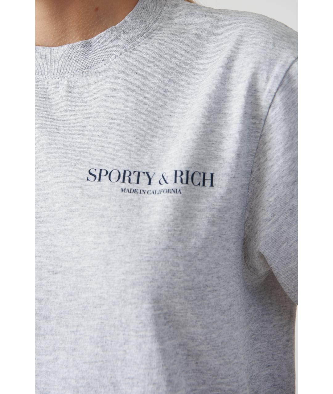 SPORTY AND RICH Серая хлопковая футболка, фото 4