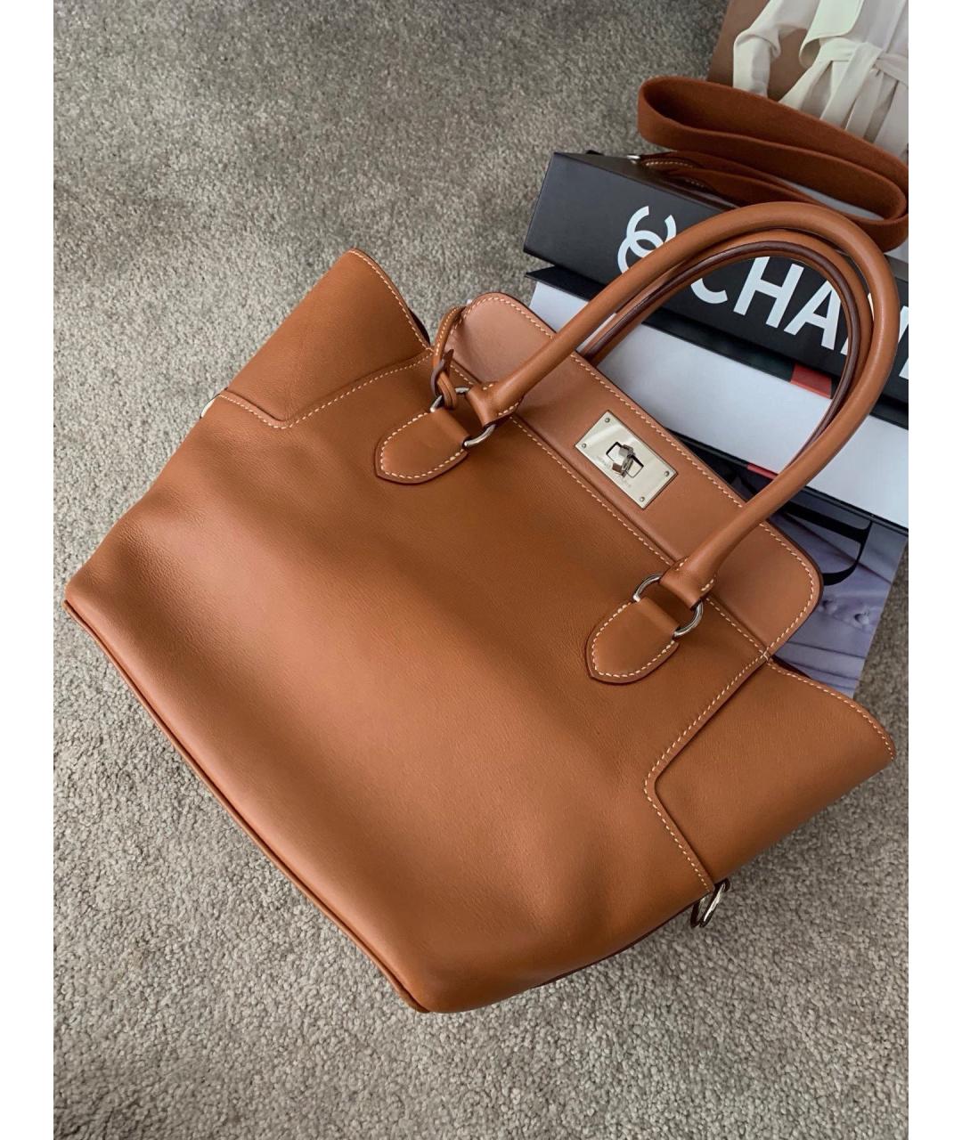 HERMES Коричневая кожаная сумка с короткими ручками, фото 6