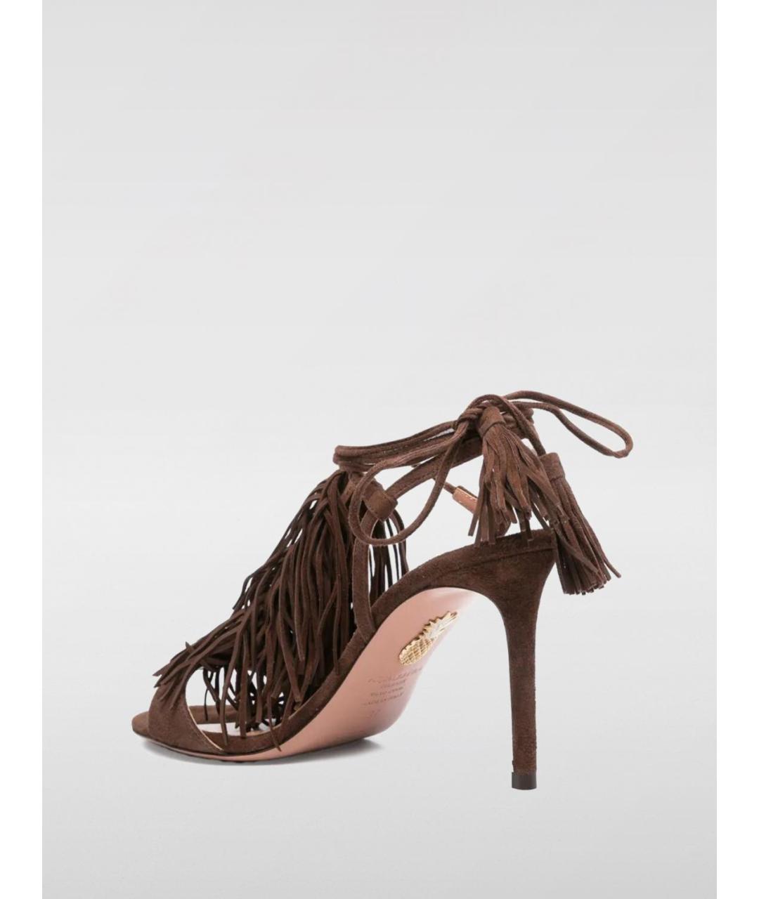 AQUAZZURA Коричневые кожаные босоножки, фото 3