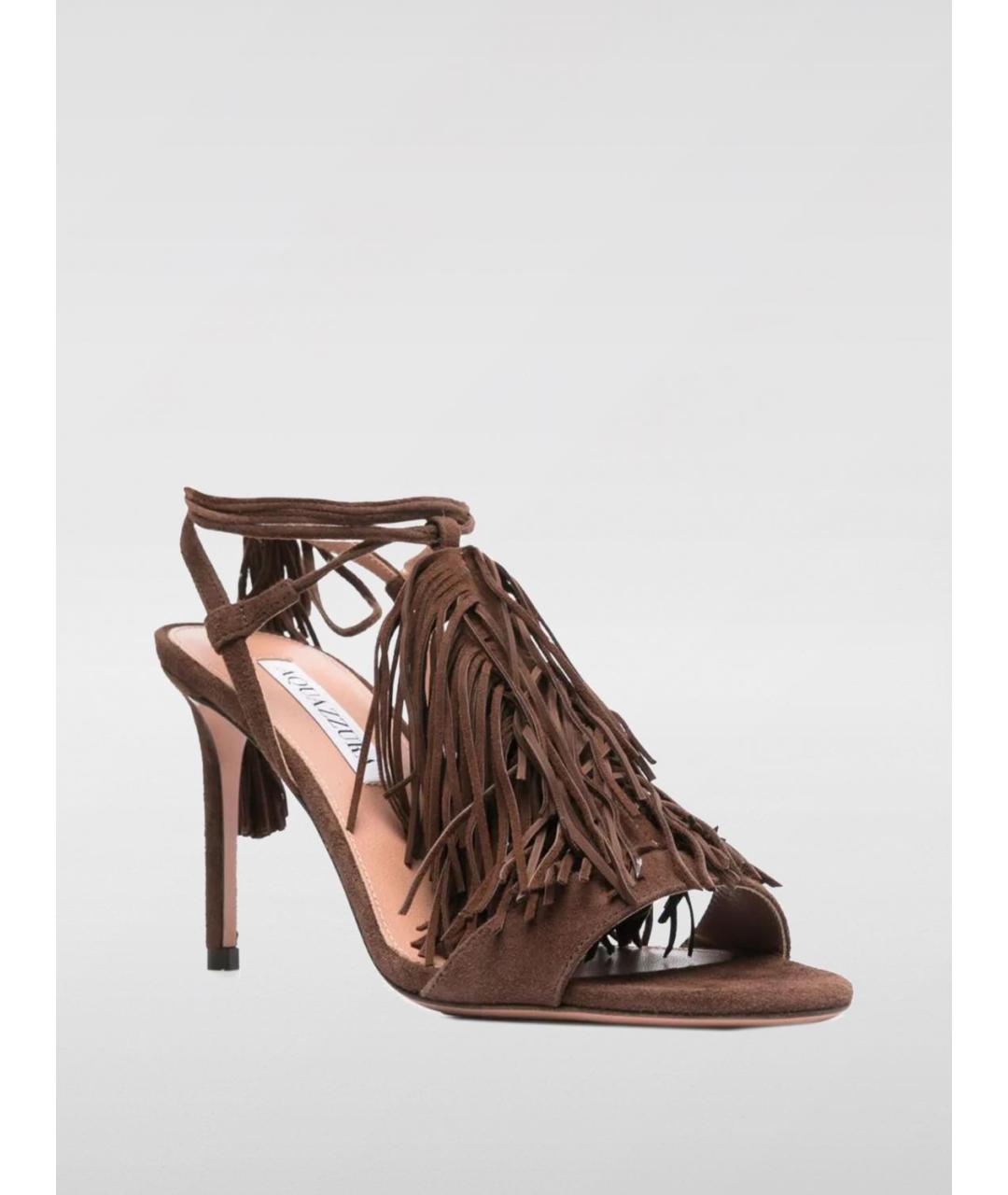 AQUAZZURA Коричневые кожаные босоножки, фото 2