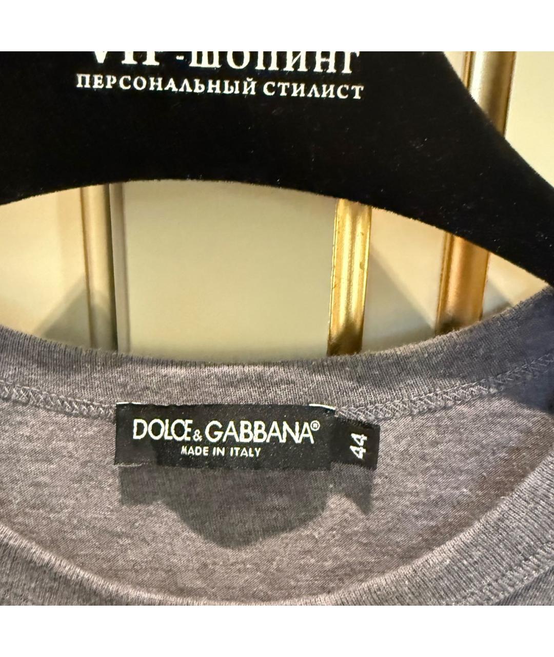 DOLCE&GABBANA Серая хлопковая футболка, фото 4