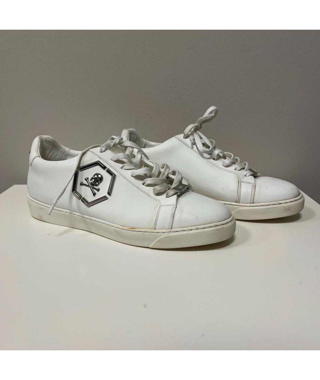 PHILIPP PLEIN Белые кожаные низкие кроссовки / кеды, фото 7