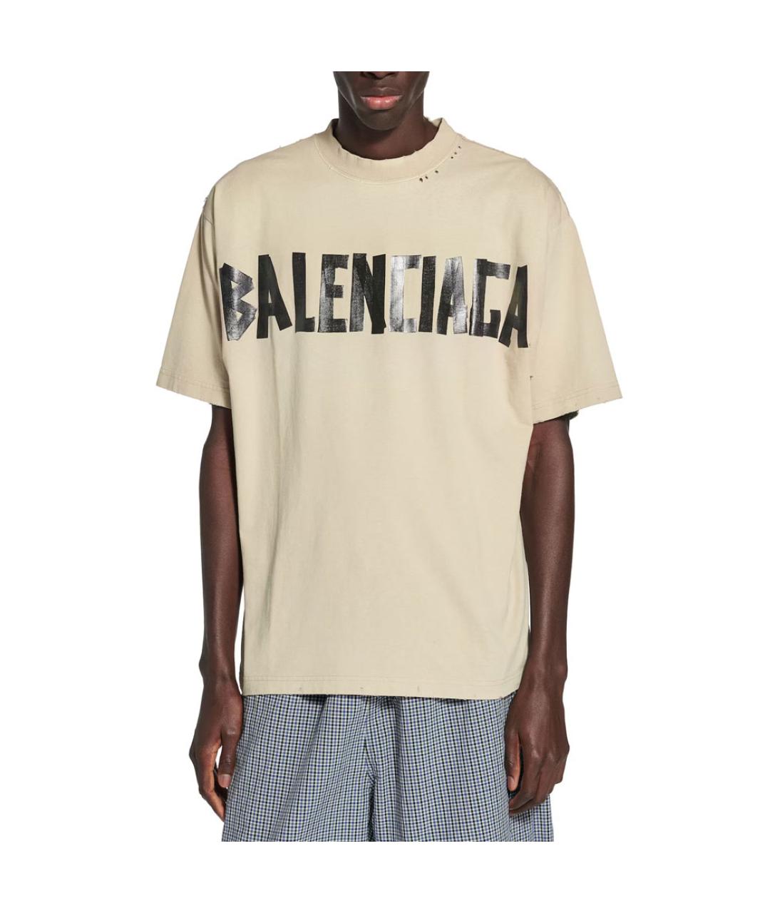 BALENCIAGA Бежевая хлопковая футболка, фото 3