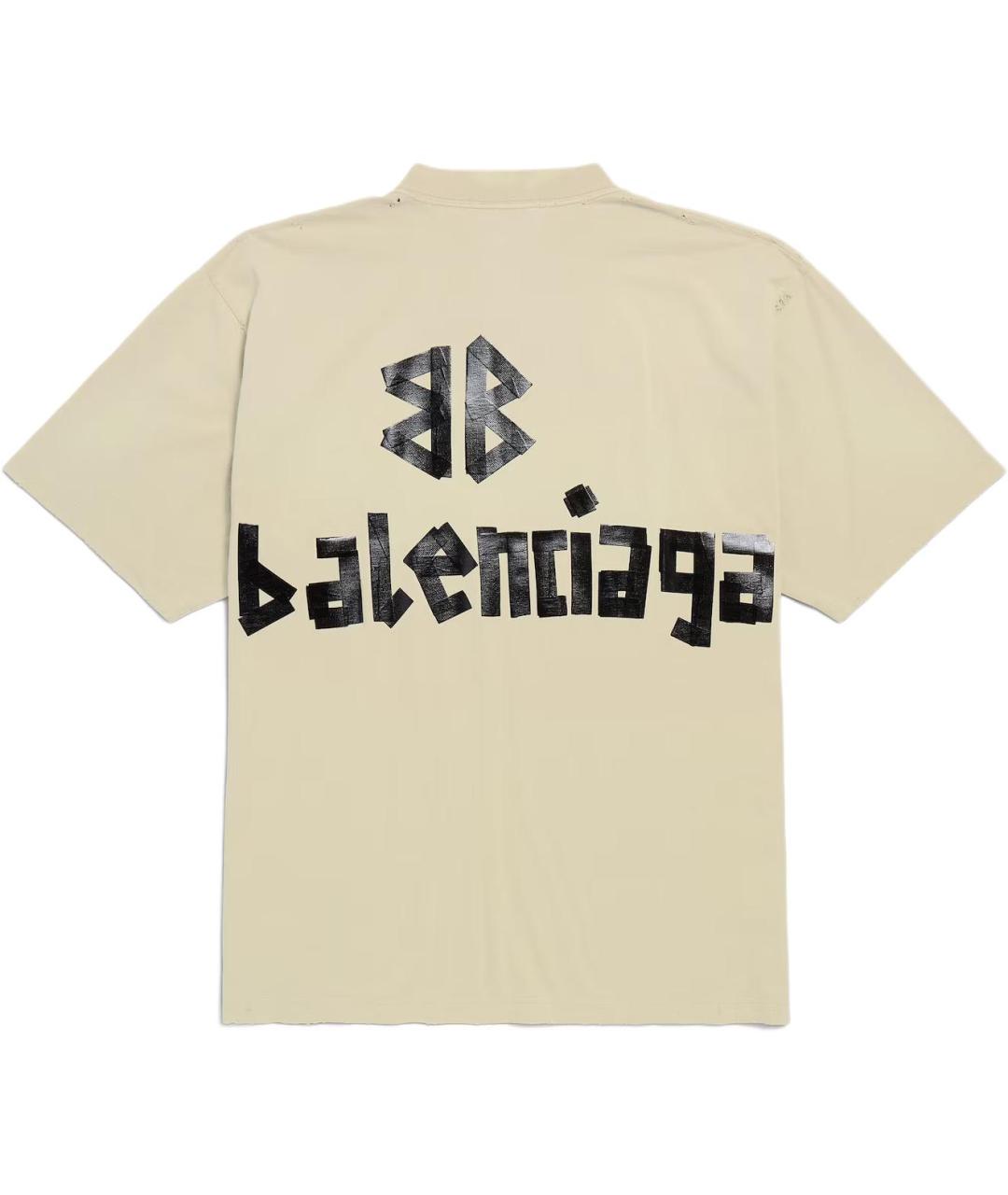 BALENCIAGA Бежевая хлопковая футболка, фото 2