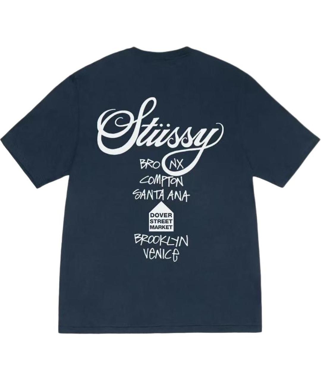 STUSSY Темно-синяя хлопковая футболка, фото 2