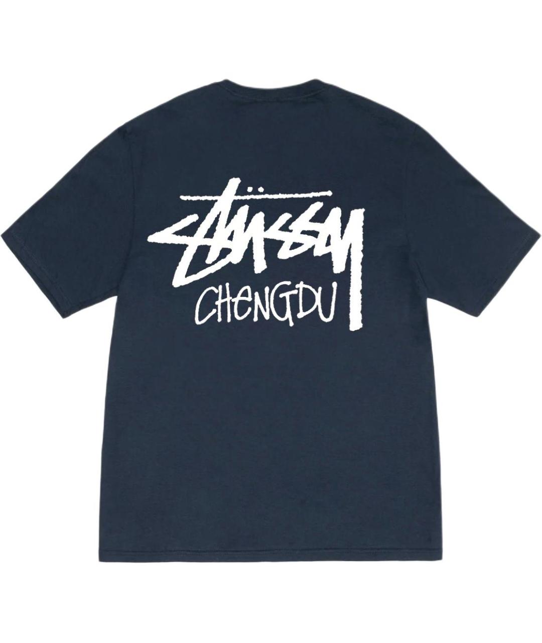 STUSSY Темно-синяя хлопковая футболка, фото 2