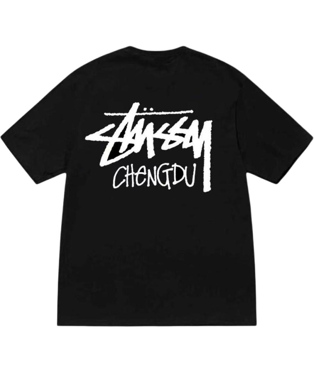 STUSSY Черная хлопковая футболка, фото 2
