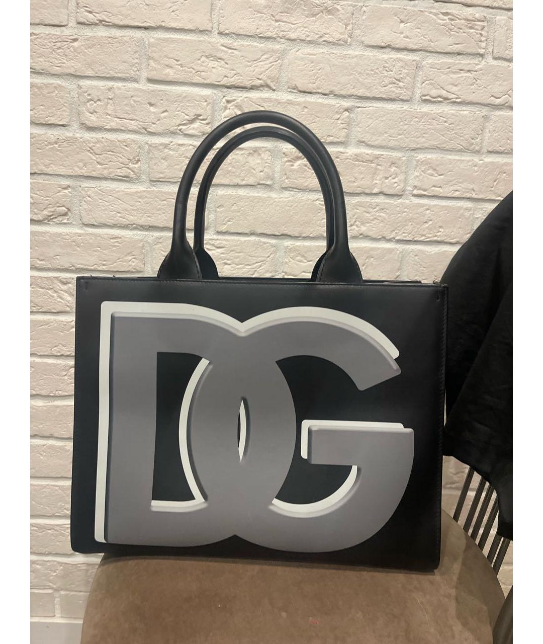 DOLCE&GABBANA Черная кожаная сумка тоут, фото 5