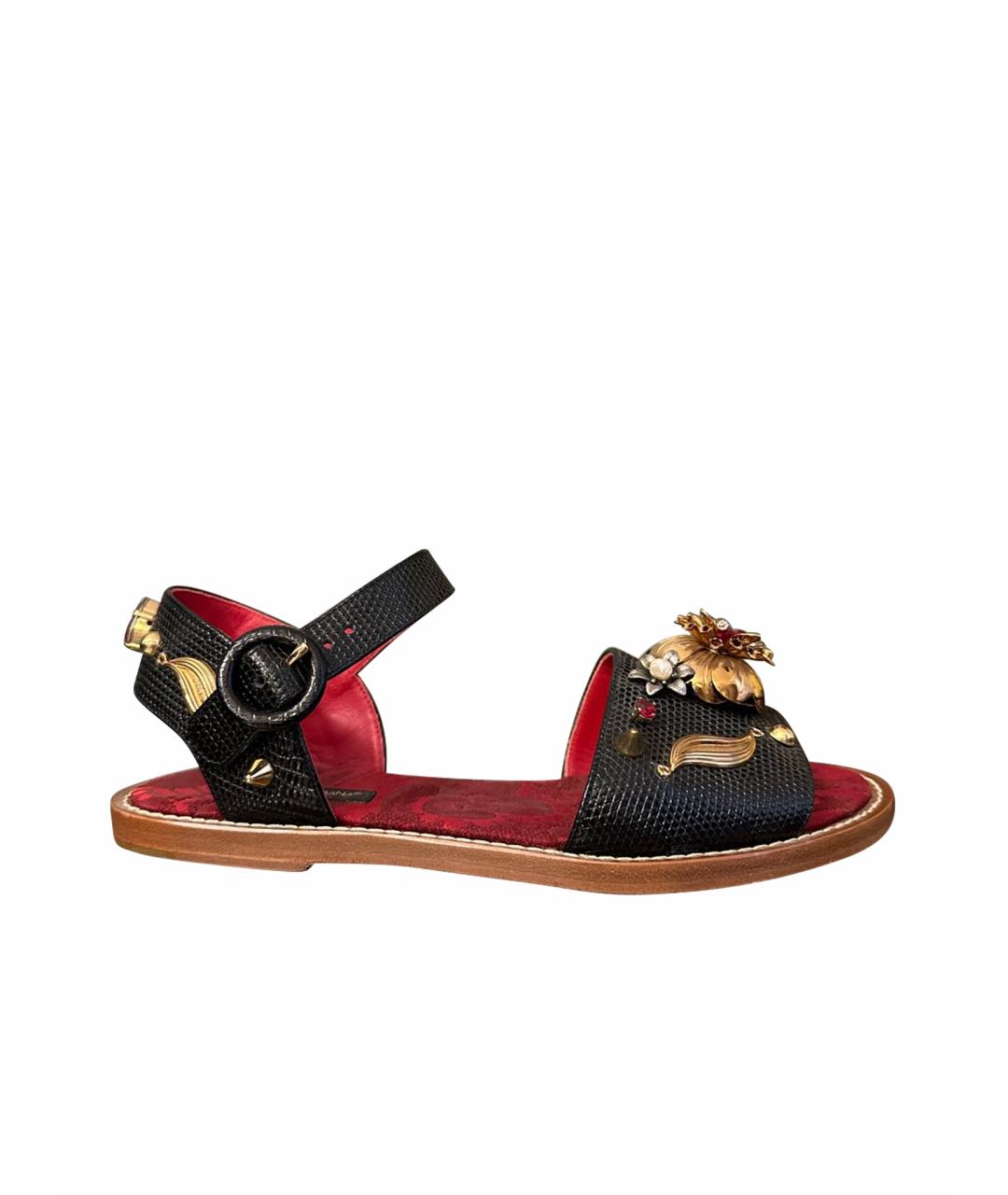 DOLCE&GABBANA Черные кожаные сандалии, фото 1