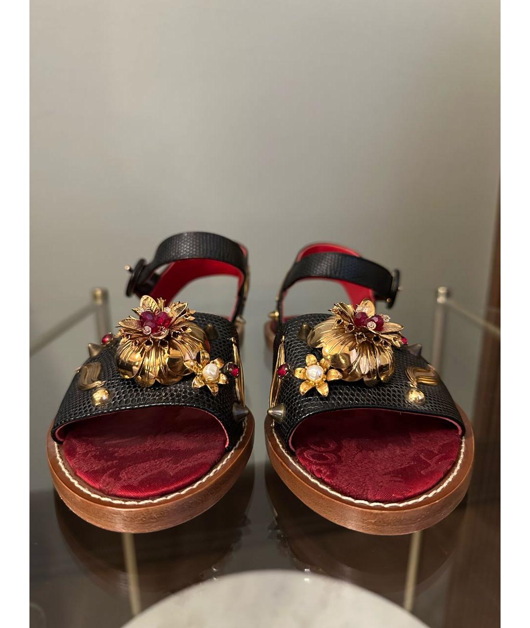 DOLCE&GABBANA Черные кожаные сандалии, фото 4
