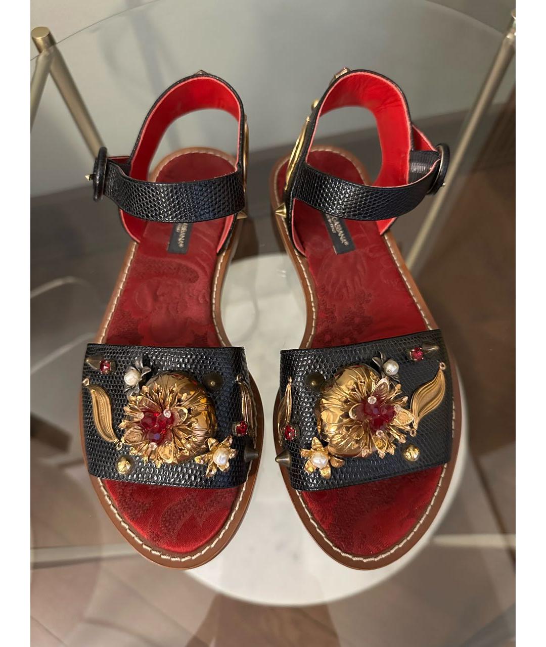 DOLCE&GABBANA Черные кожаные сандалии, фото 2