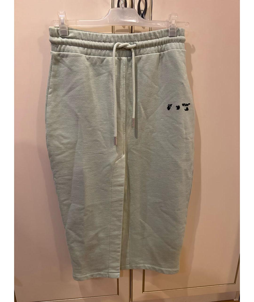 OFF-WHITE Бирюзовая хлопковая юбка миди, фото 9