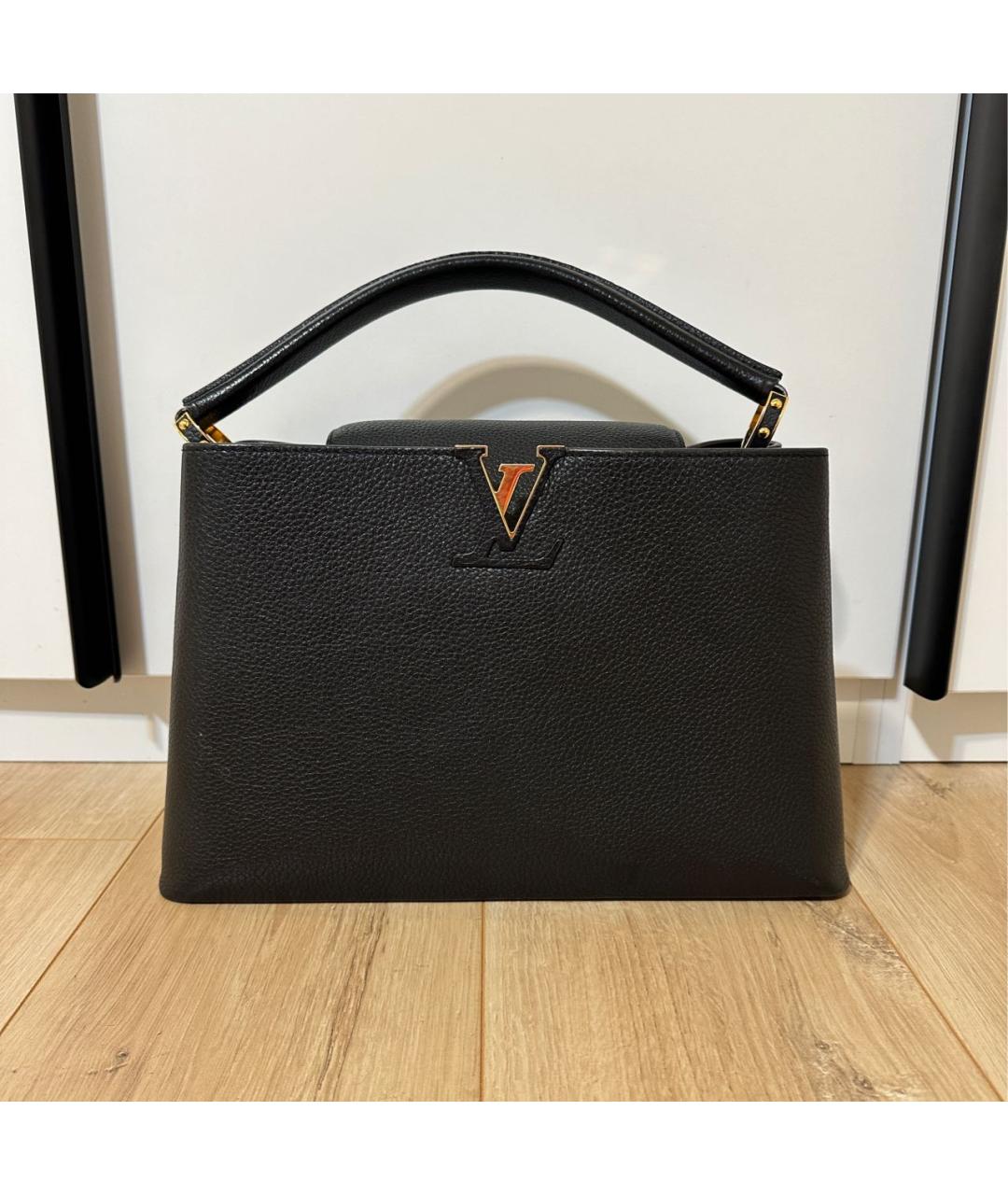 LOUIS VUITTON Черная кожаная сумка тоут, фото 9