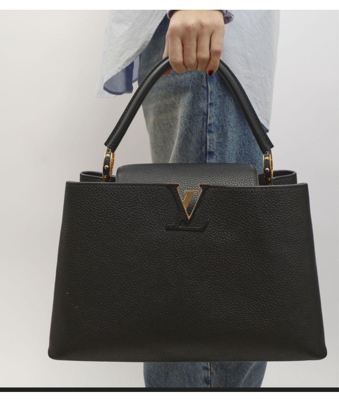 LOUIS VUITTON Черная кожаная сумка тоут, фото 6