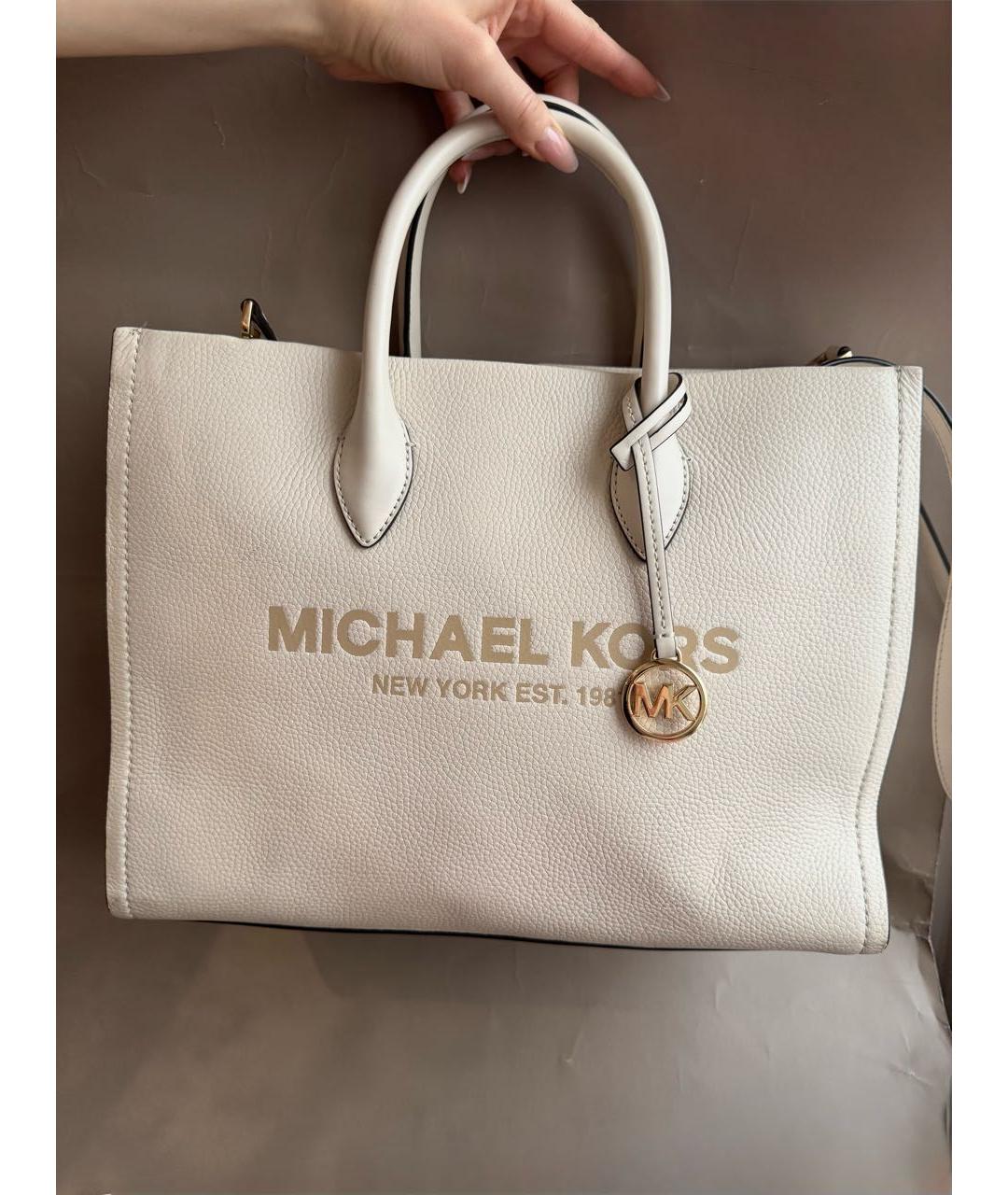 MICHAEL KORS Белая кожаная сумка тоут, фото 8