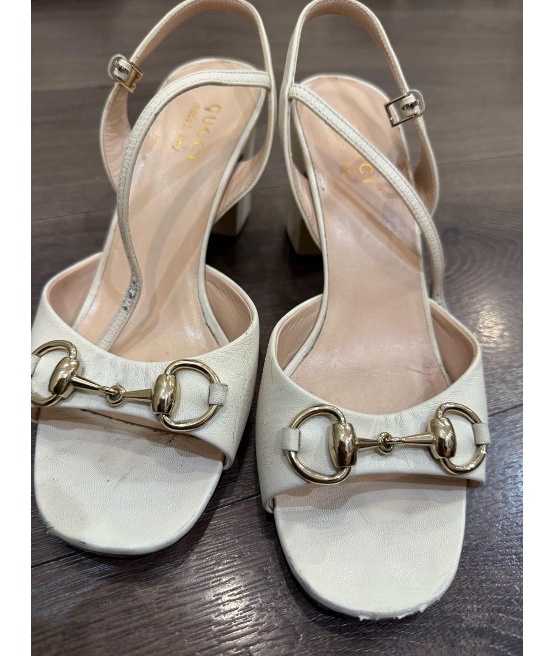 GUCCI Бежевые кожаные босоножки, фото 3