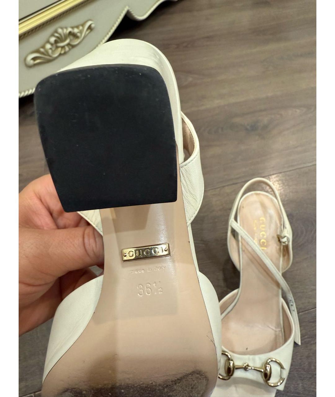 GUCCI Бежевые кожаные босоножки, фото 5