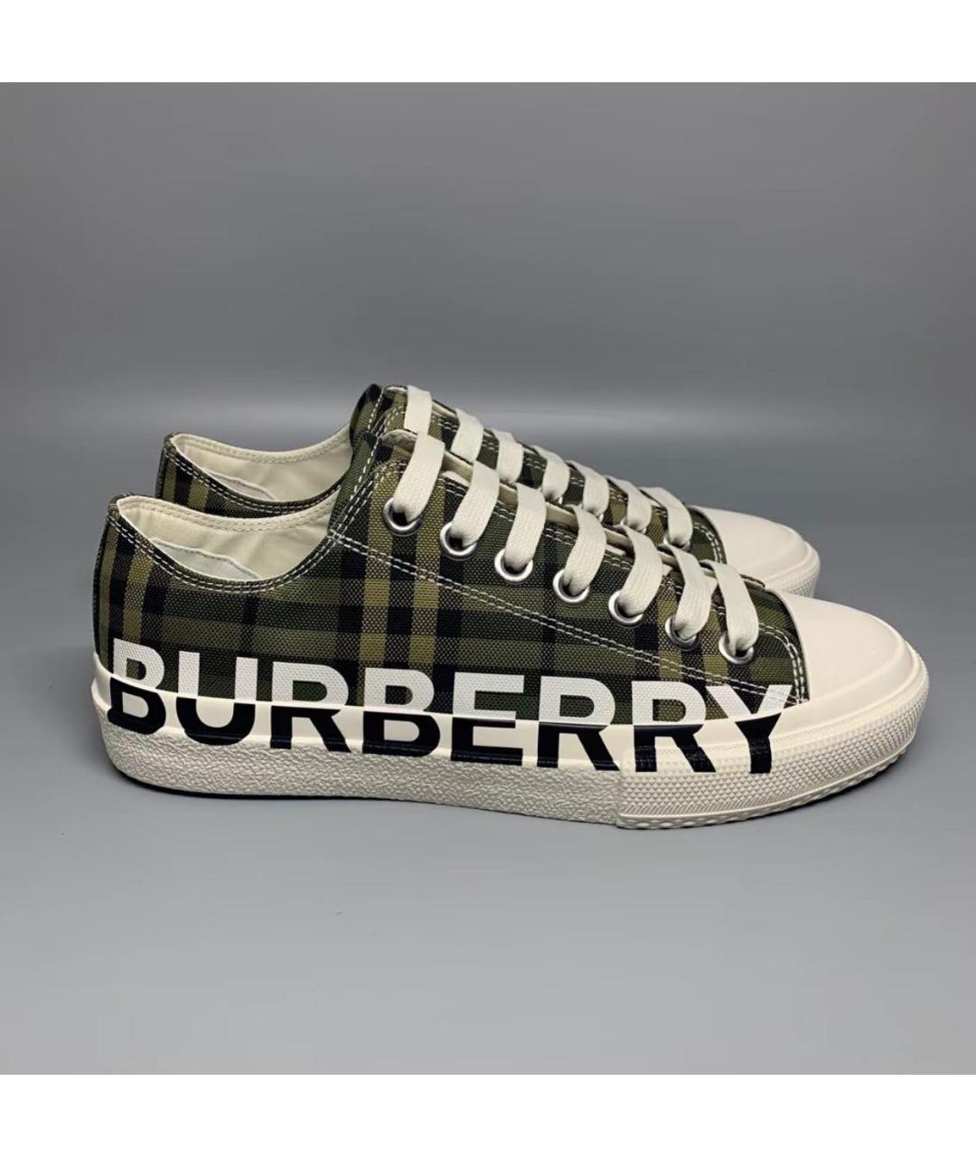 BURBERRY Хаки текстильные низкие кроссовки / кеды, фото 8