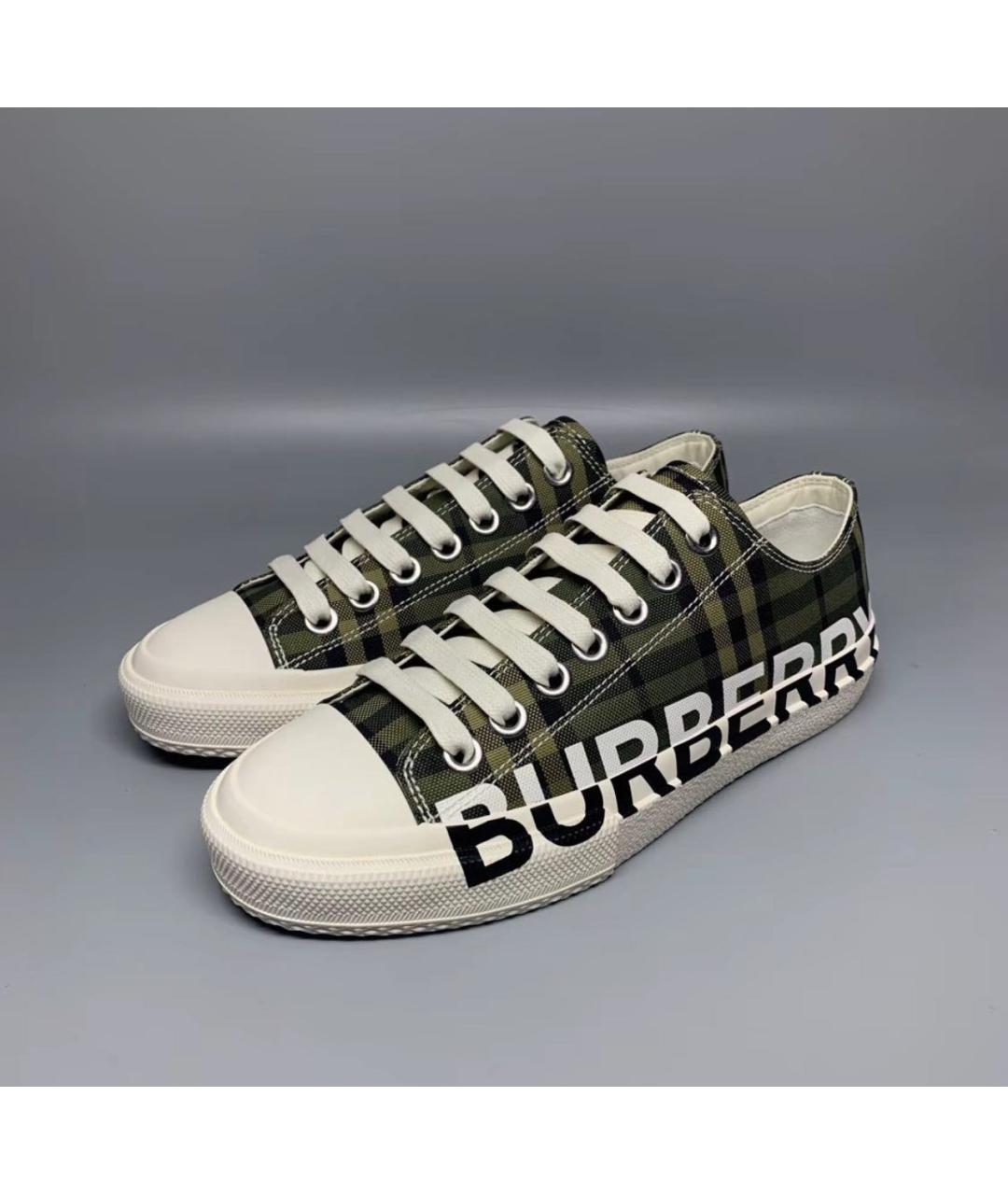 BURBERRY Хаки текстильные низкие кроссовки / кеды, фото 6