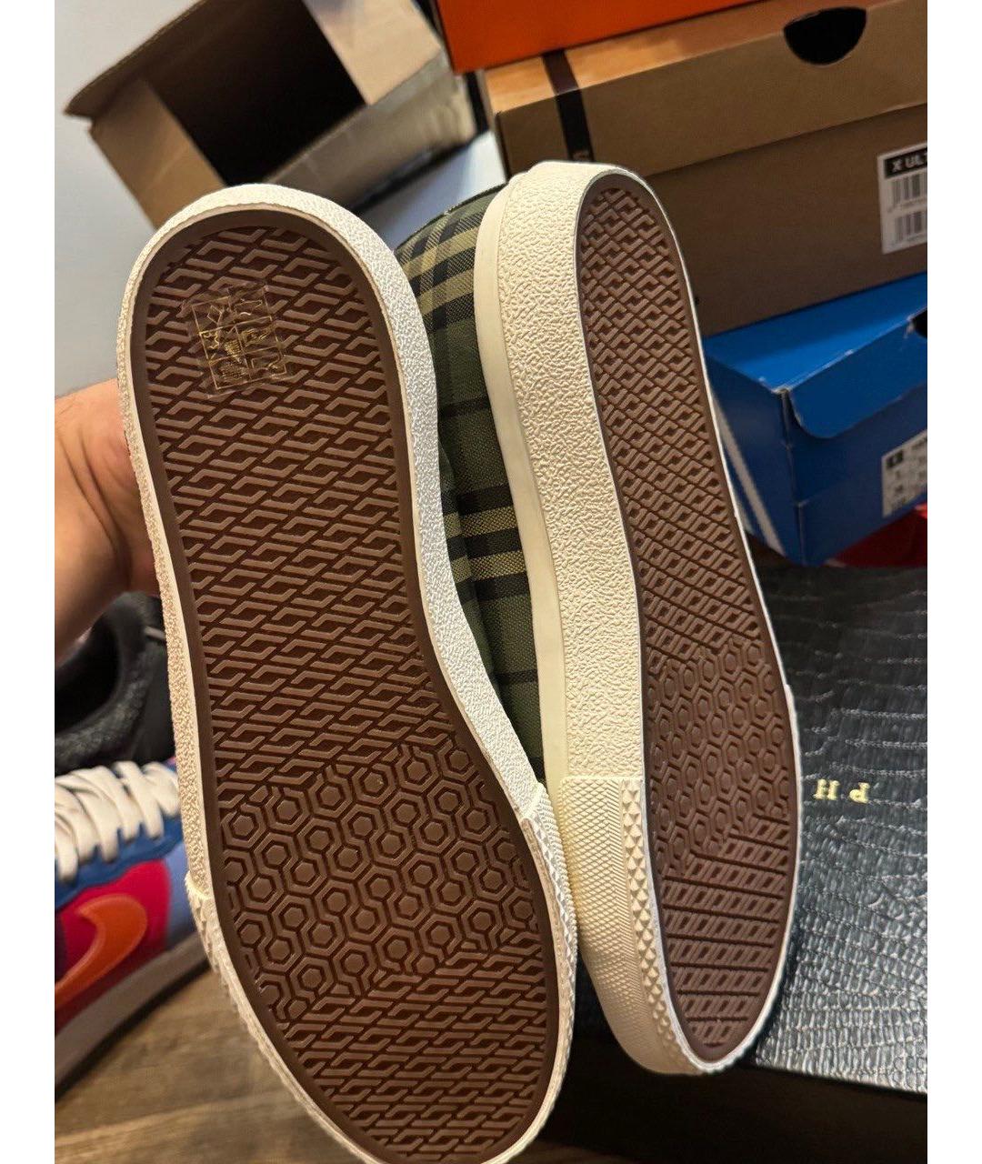 BURBERRY Хаки текстильные низкие кроссовки / кеды, фото 4
