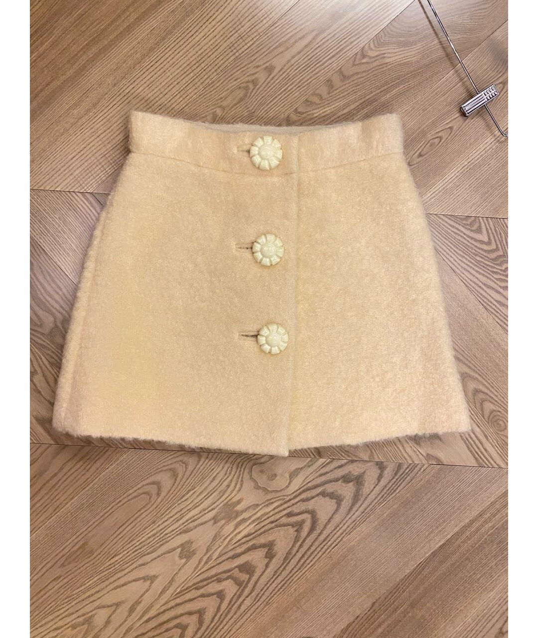 MIU MIU Бежевая шерстяная юбка мини, фото 8