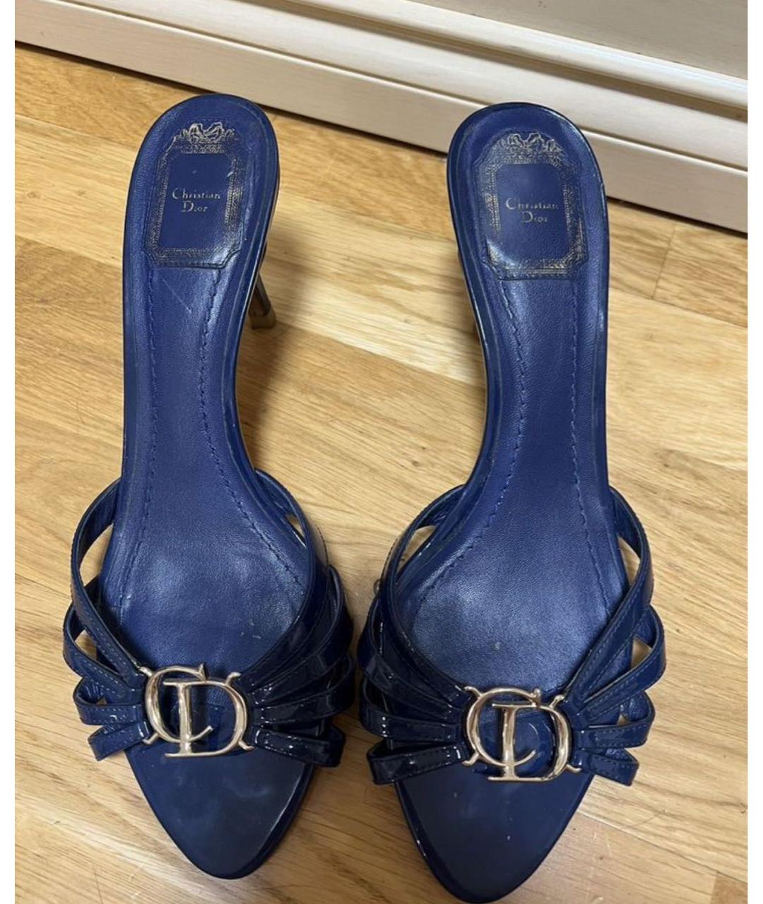 CHRISTIAN DIOR Темно-синие кожаные мюли, фото 3