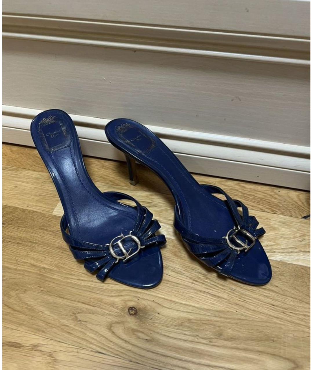 CHRISTIAN DIOR Темно-синие кожаные мюли, фото 2