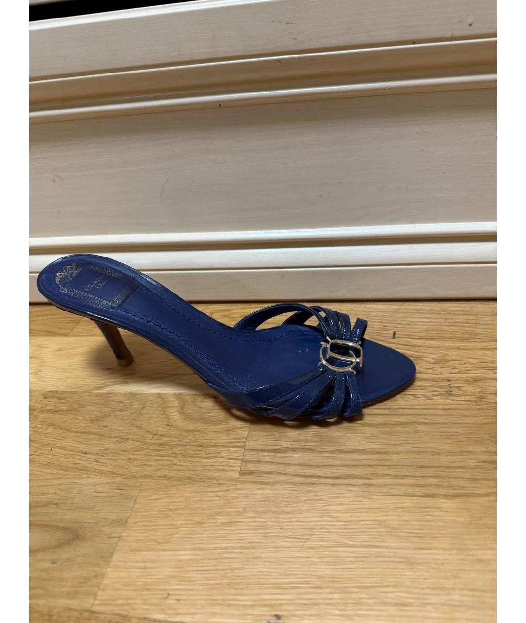 CHRISTIAN DIOR Темно-синие кожаные мюли, фото 5